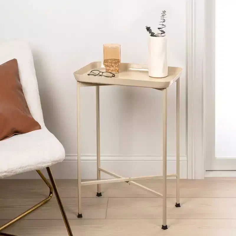 Y Sterling 26.25 Industrial Classic Metal Foldable Rectangular End Table & Side Table with Removable Tray Top
