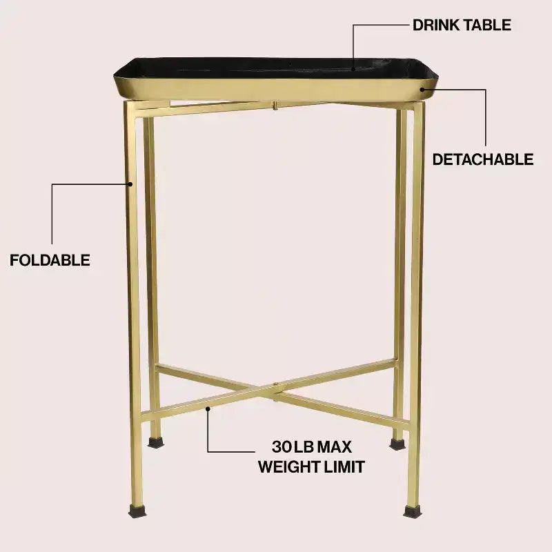 Y Sterling 26.25 Industrial Classic Metal Foldable Rectangular End Table & Side Table with Removable Tray Top