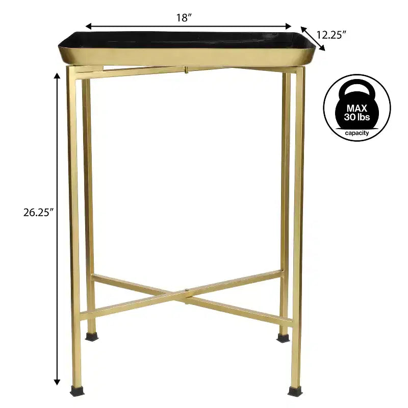 Y Sterling 26.25 Industrial Classic Metal Foldable Rectangular End Table & Side Table with Removable Tray Top