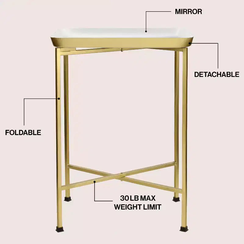 Y Sterling 26.25 Industrial Classic Metal Foldable Rectangular End Table & Side Table with Removable Tray Top