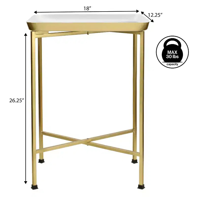 Y Sterling 26.25 Industrial Classic Metal Foldable Rectangular End Table & Side Table with Removable Tray Top