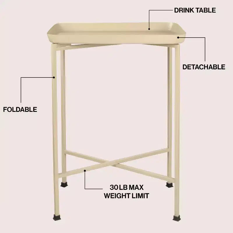 Y Sterling 26.25 Industrial Classic Metal Foldable Rectangular End Table & Side Table with Removable Tray Top