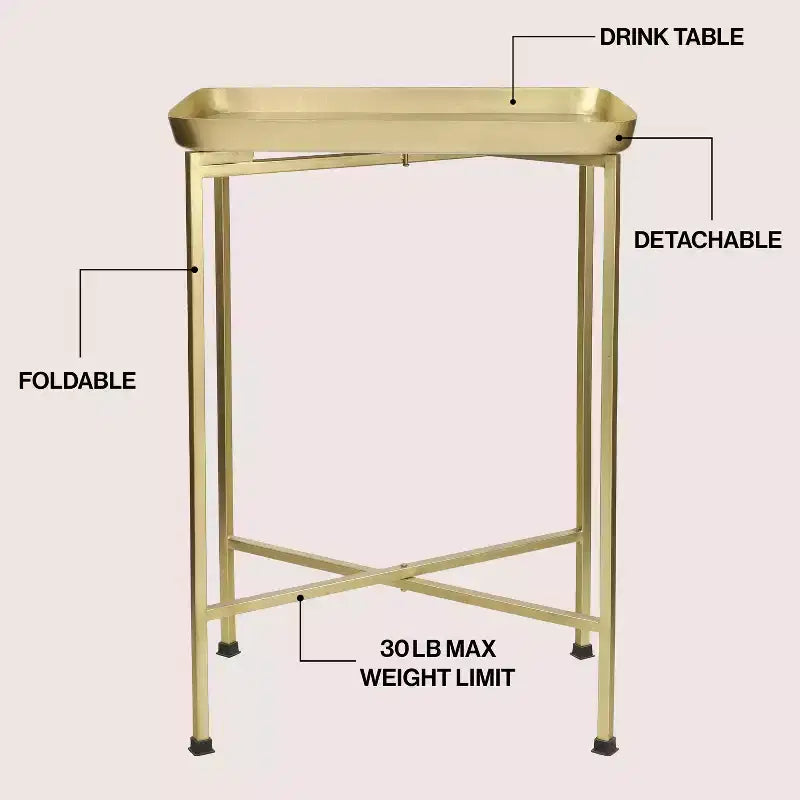 Y Sterling 26.25 Industrial Classic Metal Foldable Rectangular End Table & Side Table with Removable Tray Top