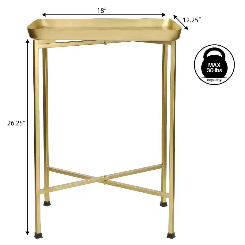 Y Sterling 26.25 Industrial Classic Metal Foldable Rectangular End Table & Side Table with Removable Tray Top