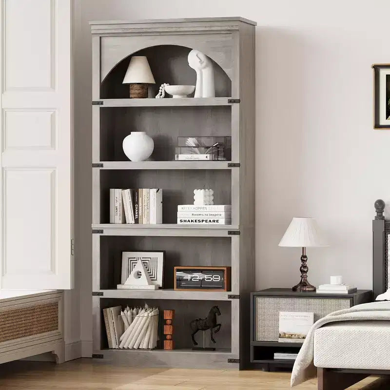 Arched Bookcase, 5-Tier Bookshelf, 68.7-inch High Farmhouse Style Bookcase, Curved Storage Rack for Home Office, Living Room
