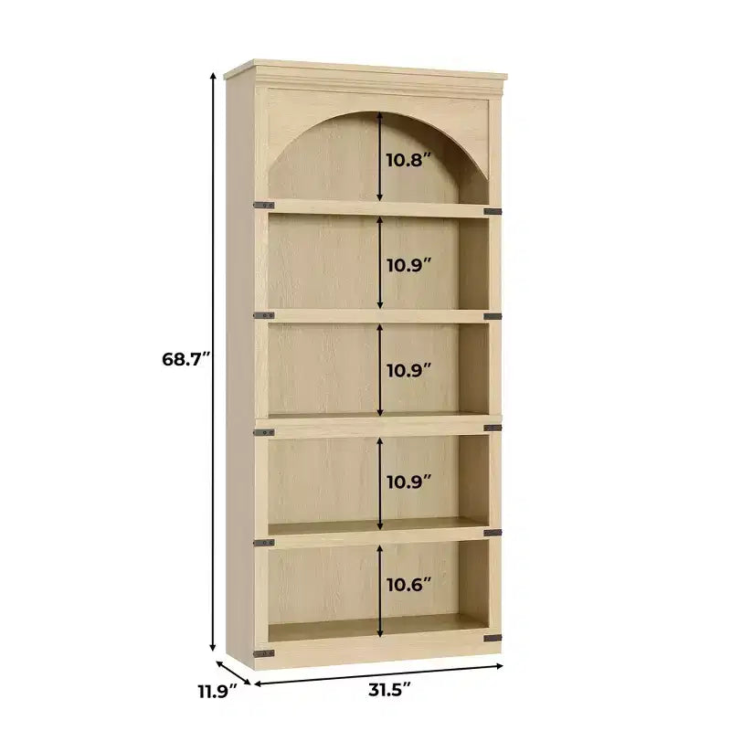Arched Bookcase, 5-Tier Bookshelf, 68.7-inch High Farmhouse Style Bookcase, Curved Storage Rack for Home Office, Living Room