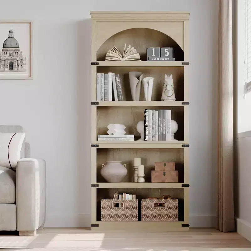 Arched Bookcase, 5-Tier Bookshelf, 68.7-inch High Farmhouse Style Bookcase, Curved Storage Rack for Home Office, Living Room