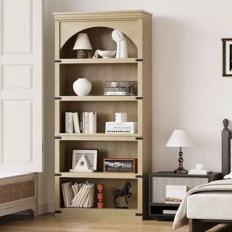 Arched Bookcase, 5-Tier Bookshelf, 68.7-inch High Farmhouse Style Bookcase, Curved Storage Rack for Home Office, Living Room