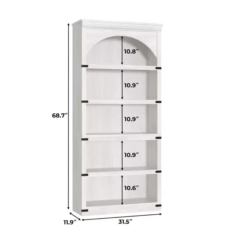 Arched Bookcase, 5-Tier Bookshelf, 68.7-inch High Farmhouse Style Bookcase, Curved Storage Rack for Home Office, Living Room