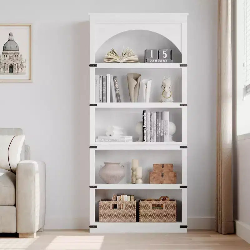 Arched Bookcase, 5-Tier Bookshelf, 68.7-inch High Farmhouse Style Bookcase, Curved Storage Rack for Home Office, Living Room