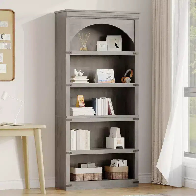 Arched Bookcase, 5-Tier Bookshelf, 68.7-inch High Farmhouse Style Bookcase, Curved Storage Rack for Home Office, Living Room
