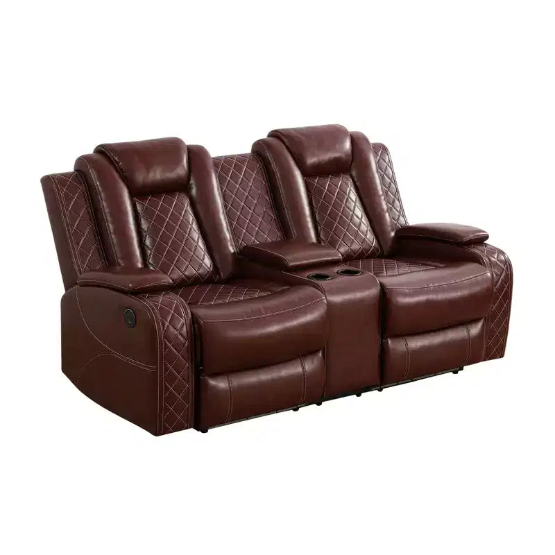 Power Reclining Loveseat Sofa, Electric 2-Seat Leather Recliner with USB Charging, Storage & Cup Holders for Living Room, Brown