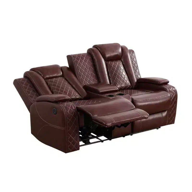 Power Reclining Loveseat Sofa, Electric 2-Seat Leather Recliner with USB Charging, Storage & Cup Holders for Living Room, Brown