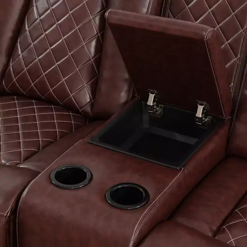 Power Reclining Loveseat Sofa, Electric 2-Seat Leather Recliner with USB Charging, Storage & Cup Holders for Living Room, Brown