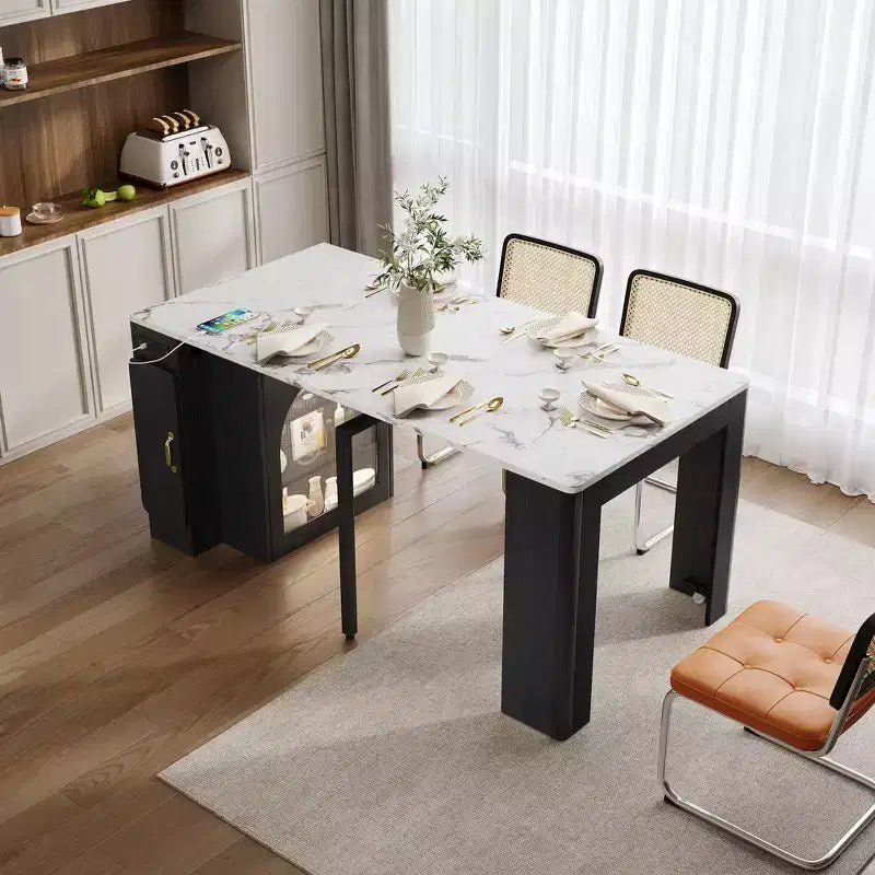 Okak 59IN Extendable Dining Table with Removable Middle Leaves, Kitchen Table with Power Outlet, Dinner Table for Dining Room