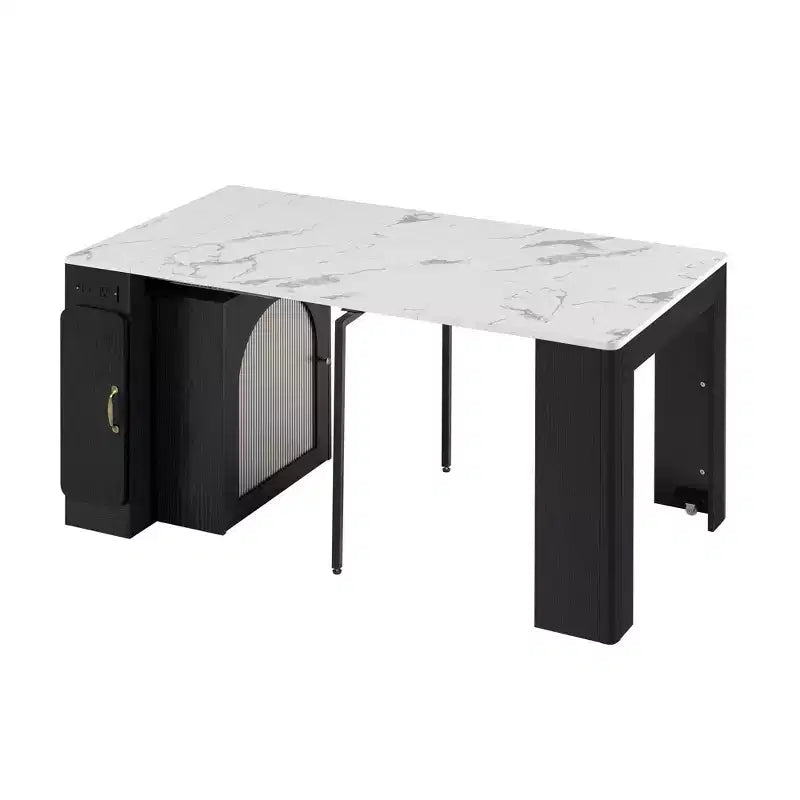 Okak 59IN Extendable Dining Table with Removable Middle Leaves, Kitchen Table with Power Outlet, Dinner Table for Dining Room