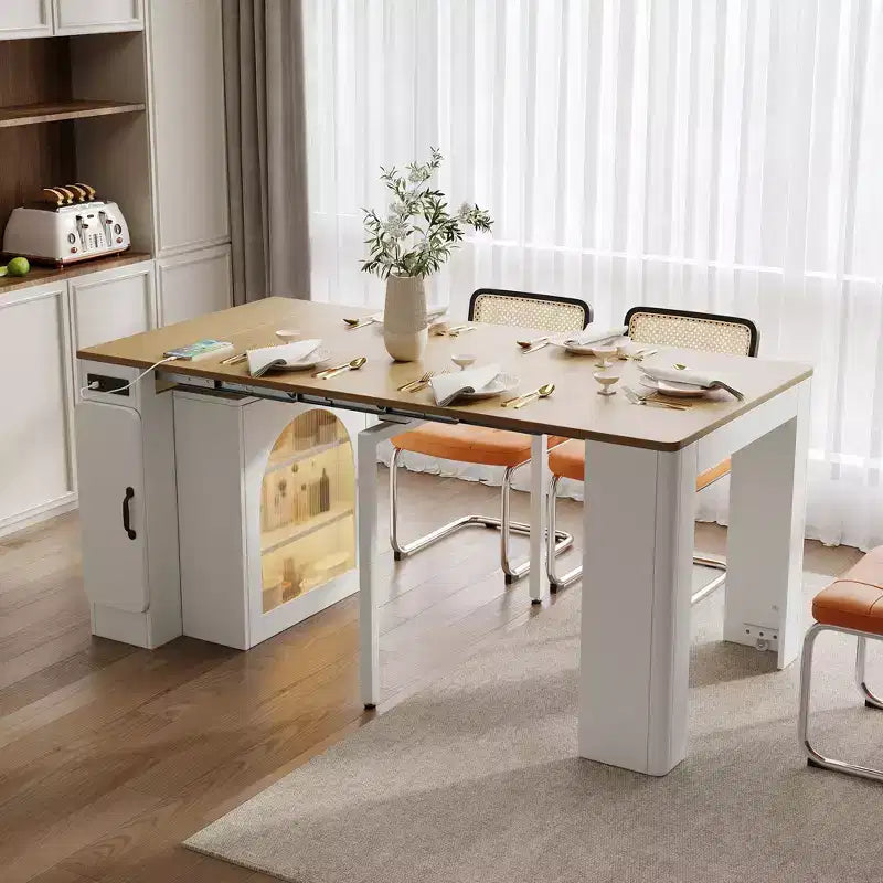 Okak 59IN Extendable Dining Table with Removable Middle Leaves, Kitchen Table with Power Outlet, Dinner Table for Dining Room