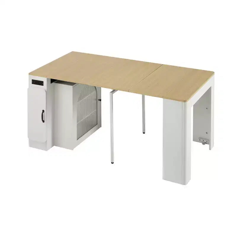 Okak 59IN Extendable Dining Table with Removable Middle Leaves, Kitchen Table with Power Outlet, Dinner Table for Dining Room