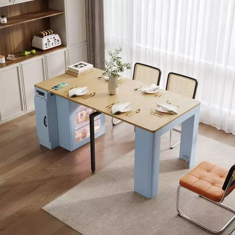 Okak 59IN Extendable Dining Table with Removable Middle Leaves, Kitchen Table with Power Outlet, Dinner Table for Dining Room