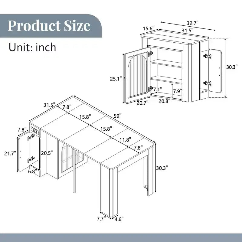 Okak 59IN Extendable Dining Table with Removable Middle Leaves, Kitchen Table with Power Outlet, Dinner Table for Dining Room