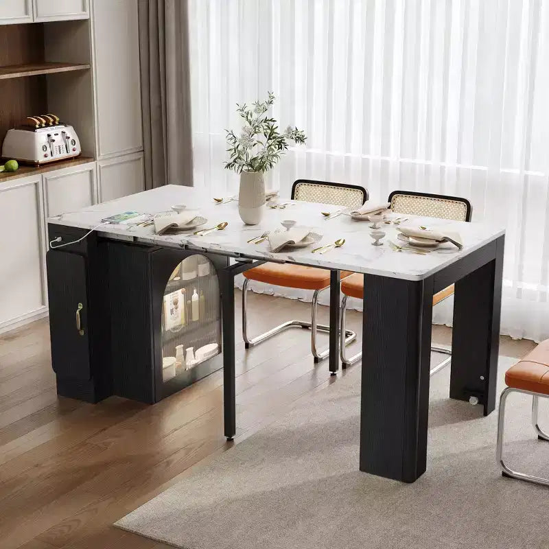 Okak 59IN Extendable Dining Table with Removable Middle Leaves, Kitchen Table with Power Outlet, Dinner Table for Dining Room