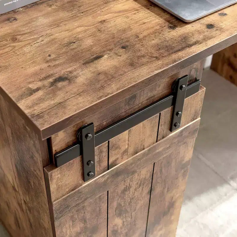 Okak 47.25IN Farmhouse Home Office Desks, Computer Desk with 1 Faux Barn Door and 3-Tier Shelves, Standing Desk for Home, Office