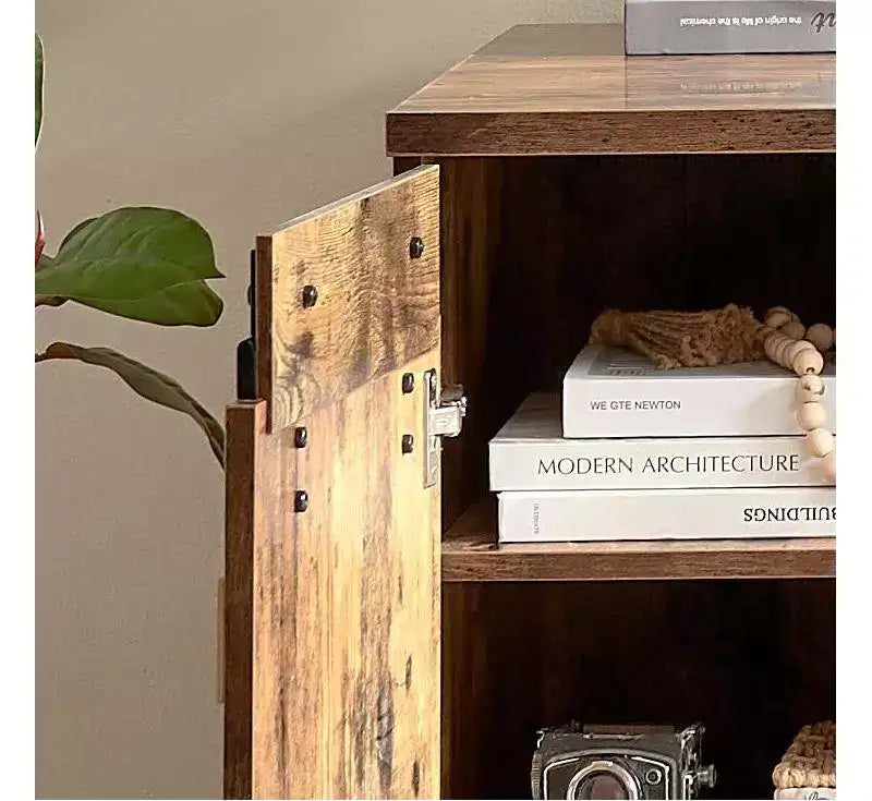 Okak 47.25IN Farmhouse Home Office Desks, Computer Desk with 1 Faux Barn Door and 3-Tier Shelves, Standing Desk for Home, Office