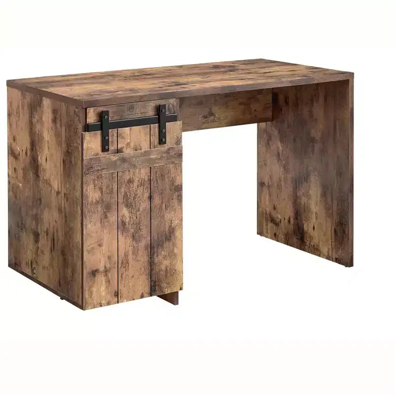 Okak 47.25IN Farmhouse Home Office Desks, Computer Desk with 1 Faux Barn Door and 3-Tier Shelves, Standing Desk for Home, Office