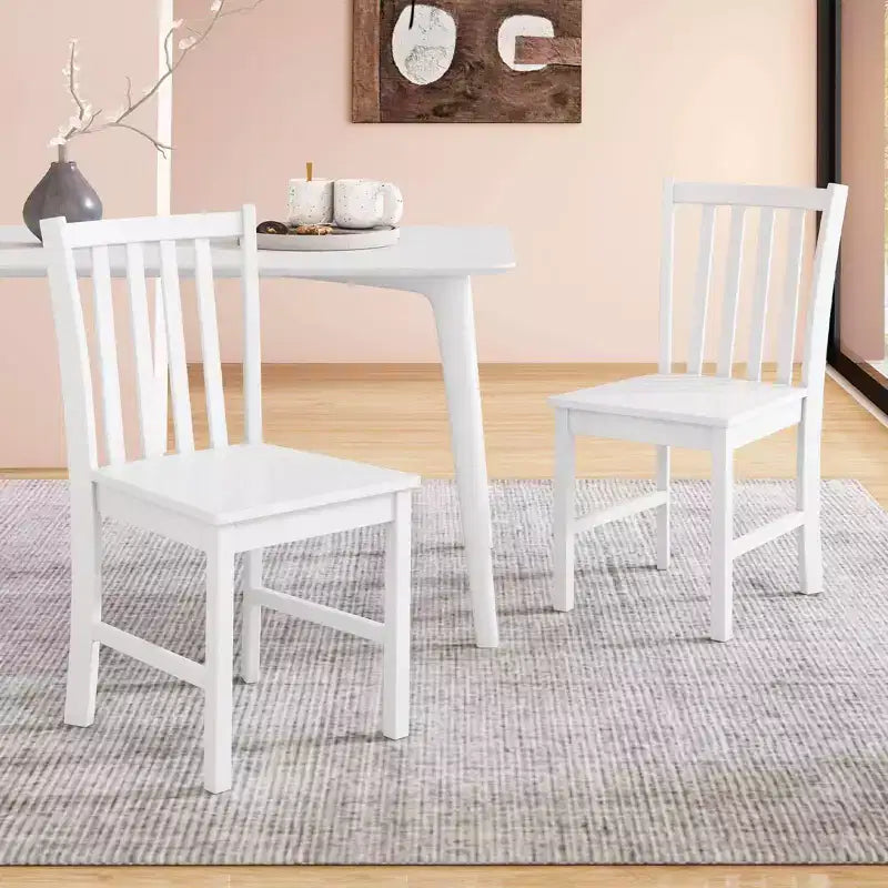 Rustic Dining Chairs Set of 2 with Slat Tilt Backrest, Wide Seat, Rubber Wood Legs White/Black