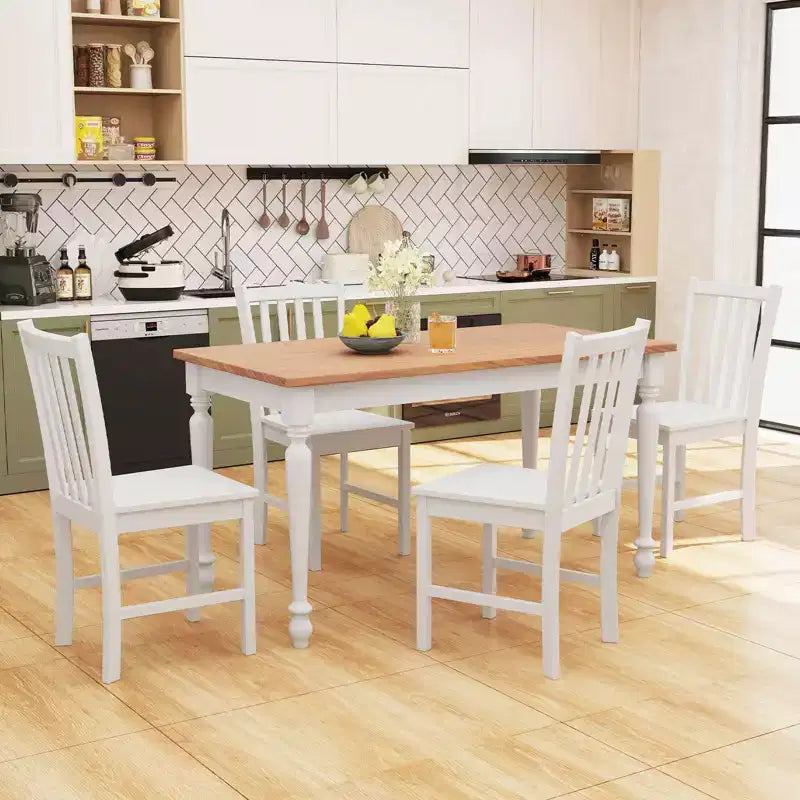 Rustic Dining Chairs Set of 2 with Slat Tilt Backrest, Wide Seat, Rubber Wood Legs White/Black