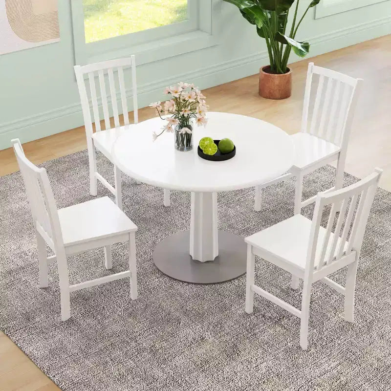 Rustic Dining Chairs Set of 2 with Slat Tilt Backrest, Wide Seat, Rubber Wood Legs White/Black