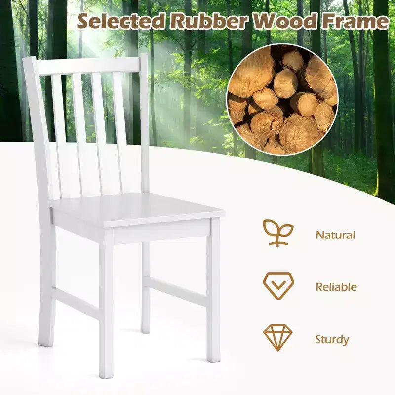Rustic Dining Chairs Set of 2 with Slat Tilt Backrest, Wide Seat, Rubber Wood Legs White/Black