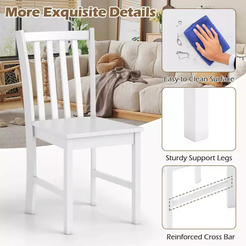 Rustic Dining Chairs Set of 2 with Slat Tilt Backrest, Wide Seat, Rubber Wood Legs White/Black