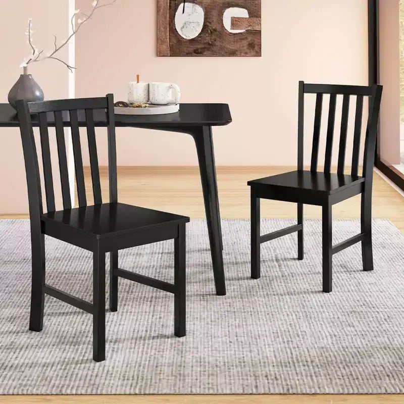 Rustic Dining Chairs Set of 2 with Slat Tilt Backrest, Wide Seat, Rubber Wood Legs White/Black