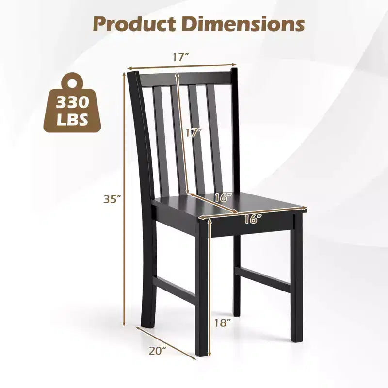 Rustic Dining Chairs Set of 2 with Slat Tilt Backrest, Wide Seat, Rubber Wood Legs White/Black
