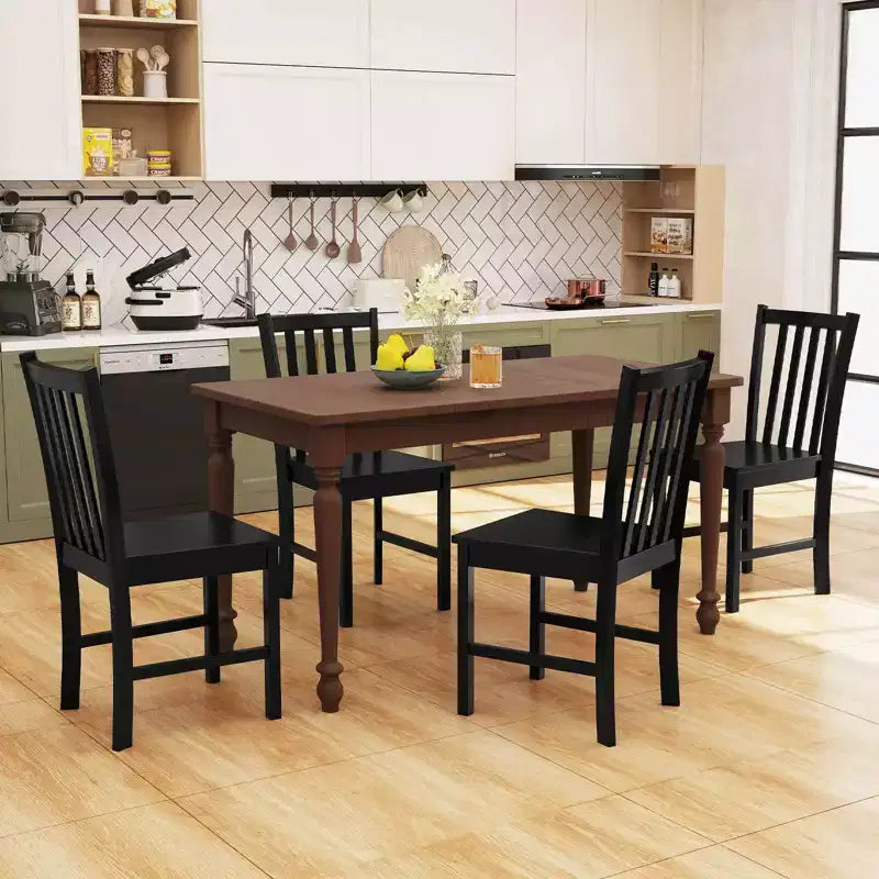 Rustic Dining Chairs Set of 2 with Slat Tilt Backrest, Wide Seat, Rubber Wood Legs White/Black