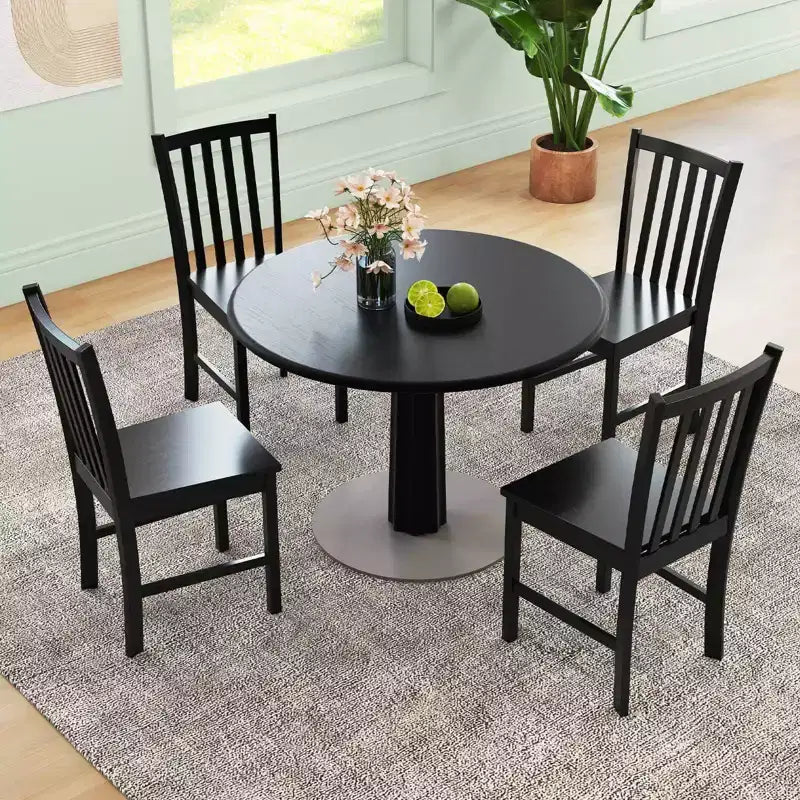 Rustic Dining Chairs Set of 2 with Slat Tilt Backrest, Wide Seat, Rubber Wood Legs White/Black