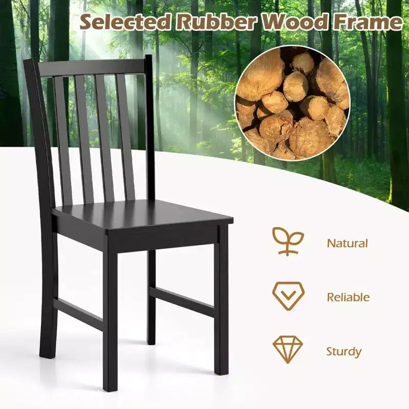 Rustic Dining Chairs Set of 2 with Slat Tilt Backrest, Wide Seat, Rubber Wood Legs White/Black