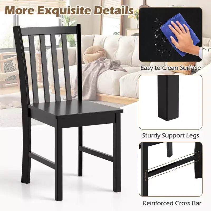 Rustic Dining Chairs Set of 2 with Slat Tilt Backrest, Wide Seat, Rubber Wood Legs White/Black