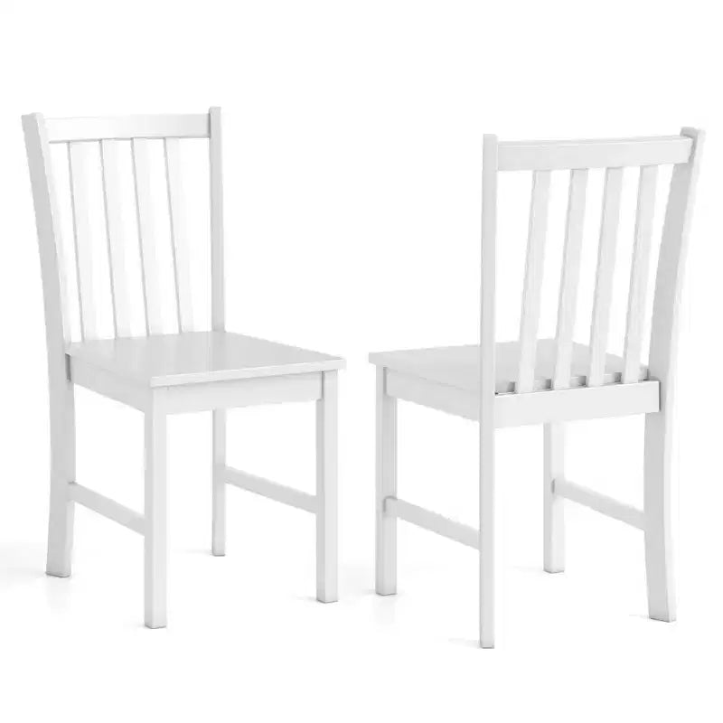 Rustic Dining Chairs Set of 2 with Slat Tilt Backrest, Wide Seat, Rubber Wood Legs White/Black