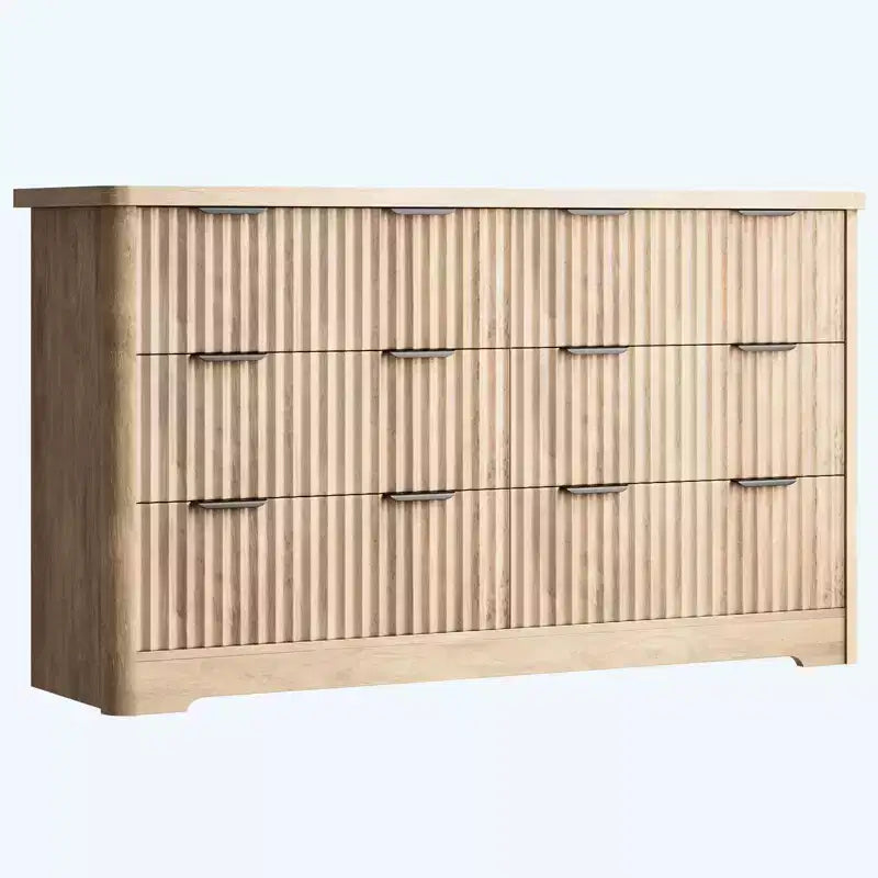 Fluted 6 Drawer Dresser Modern Storage Cabinet with Wide Top Sturdy of Drawers TV Stand Organizer