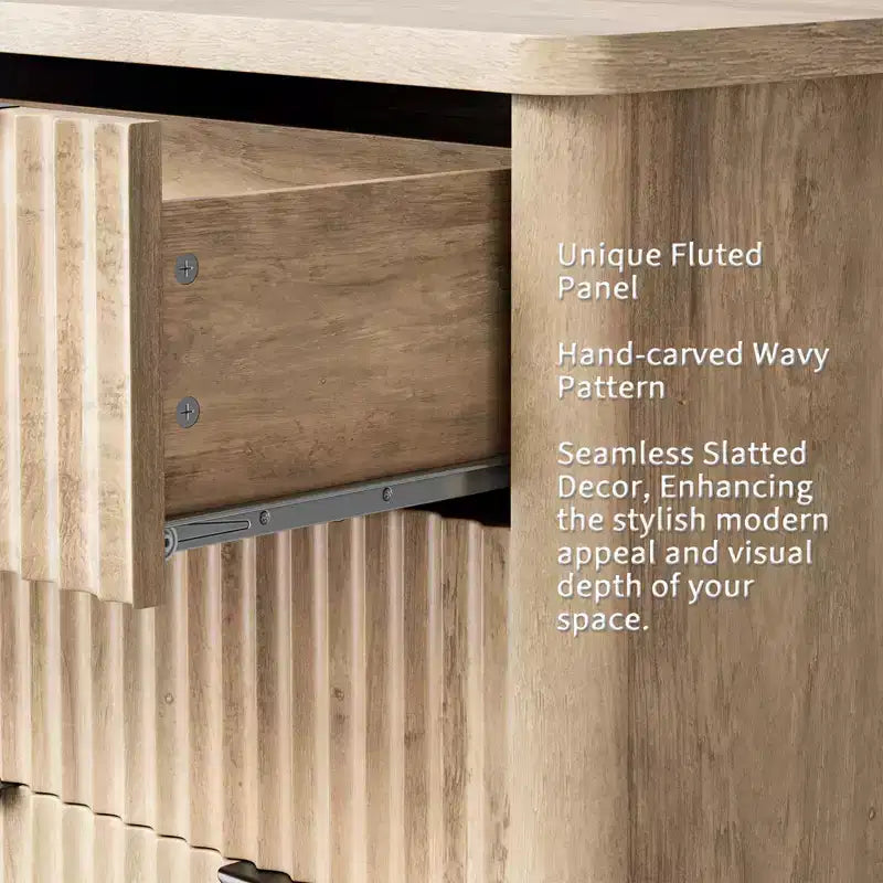Fluted 6 Drawer Dresser Modern Storage Cabinet with Wide Top Sturdy of Drawers TV Stand Organizer