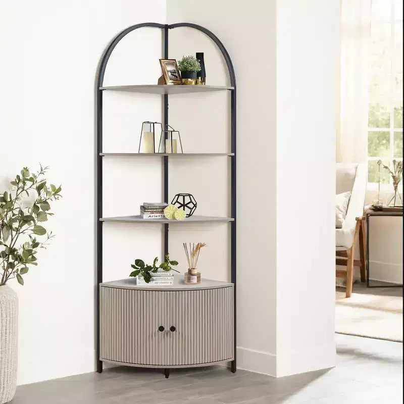 Rosary Blenn Corner Storage Shelf Stand with Cabinet