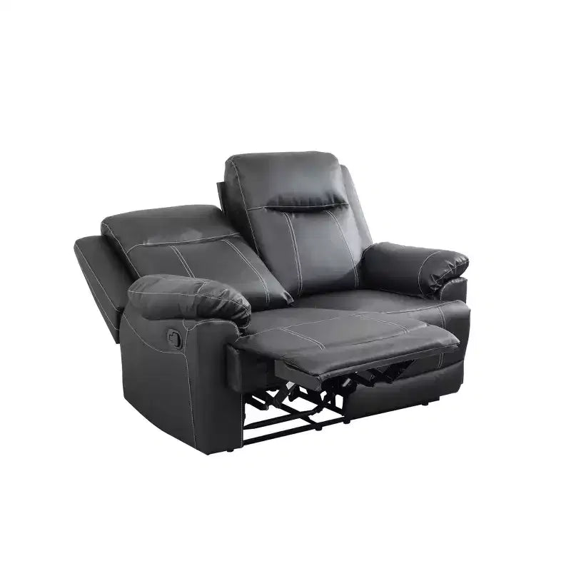 Reclining Loveseat, 2-Seat Breathable Semi-PU Leather Recliner with Adjustable Backrests for Living Room, Black