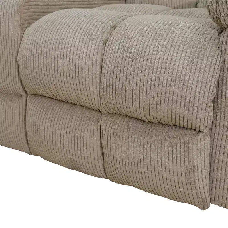 Reclining Sofa, 3-Seat Corduroy Fabric Recliner with Adjustable Backrests for Living Room, Beige