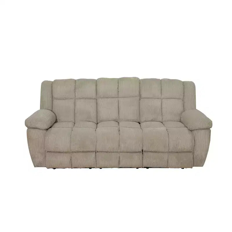 Reclining Sofa, 3-Seat Corduroy Fabric Recliner with Adjustable Backrests for Living Room, Beige