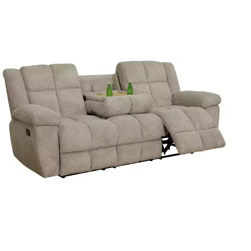 Reclining Sofa, 3-Seat Corduroy Fabric Recliner with Adjustable Backrests for Living Room, Beige