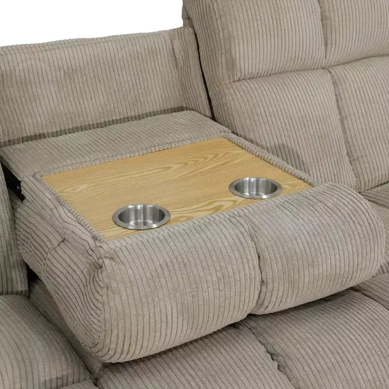 Reclining Sofa, 3-Seat Corduroy Fabric Recliner with Adjustable Backrests for Living Room, Beige