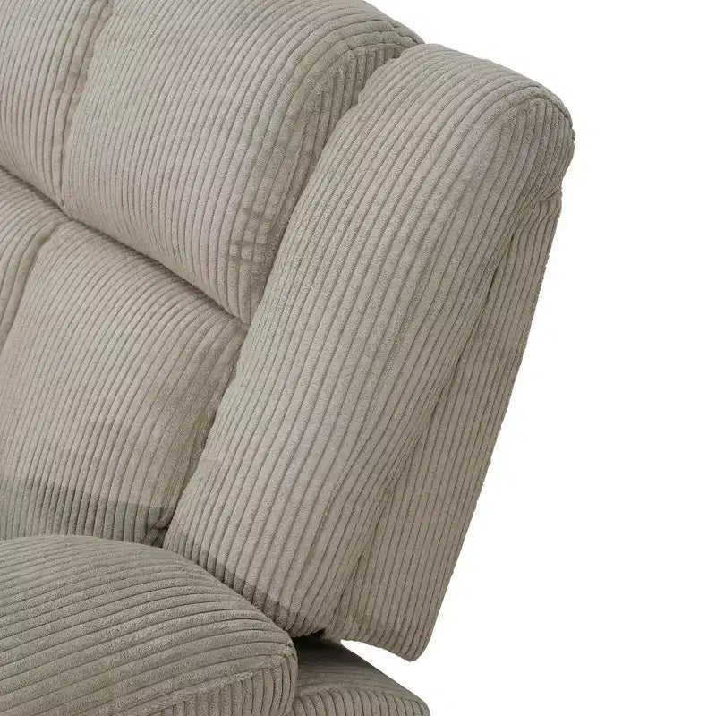 Reclining Sofa, 3-Seat Corduroy Fabric Recliner with Adjustable Backrests for Living Room, Beige