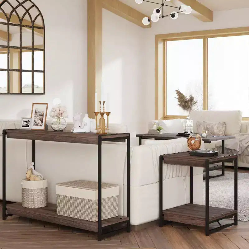 40 2-Tier Console Table Sofa Table with Open Shelf (50lbs Capacity, for Entryway/Living Room/Hallway)